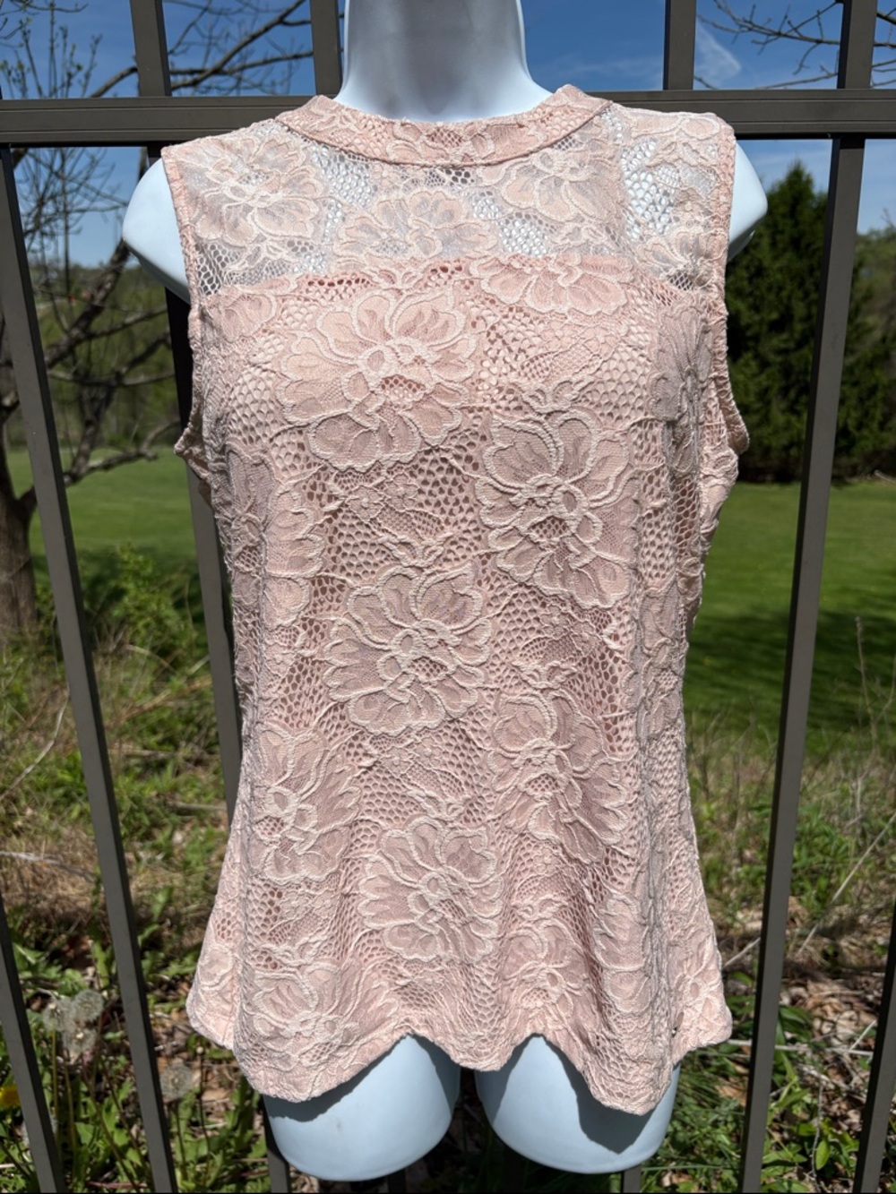 Calvin Klein Blush Pink Floral Lace Sleeveless Tank Top Blouse Size Large
